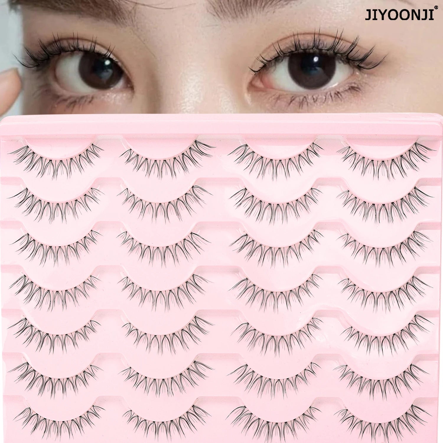 14 Pairs of Natural False Eyelashes in U-shaped Female Group Design with Transparent Band Design and Korean Cartoon Eyes and Han