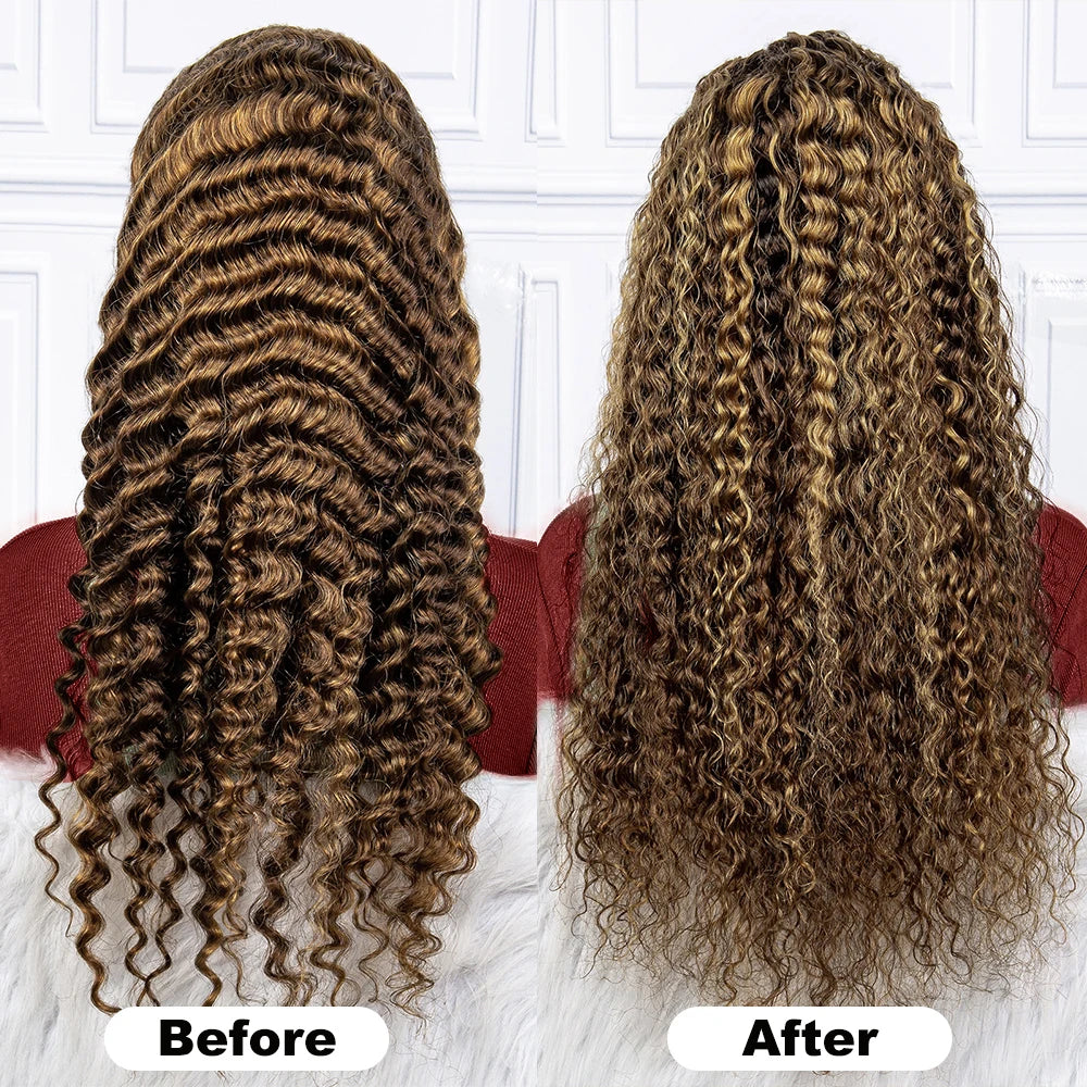 13x6/13X4 HD Lace Frontal Wig Honey Blonde Highlight Deep Wave Wigs 100%Human Hair Wig 13x4 Lace Front Human Hair Wigs For Women