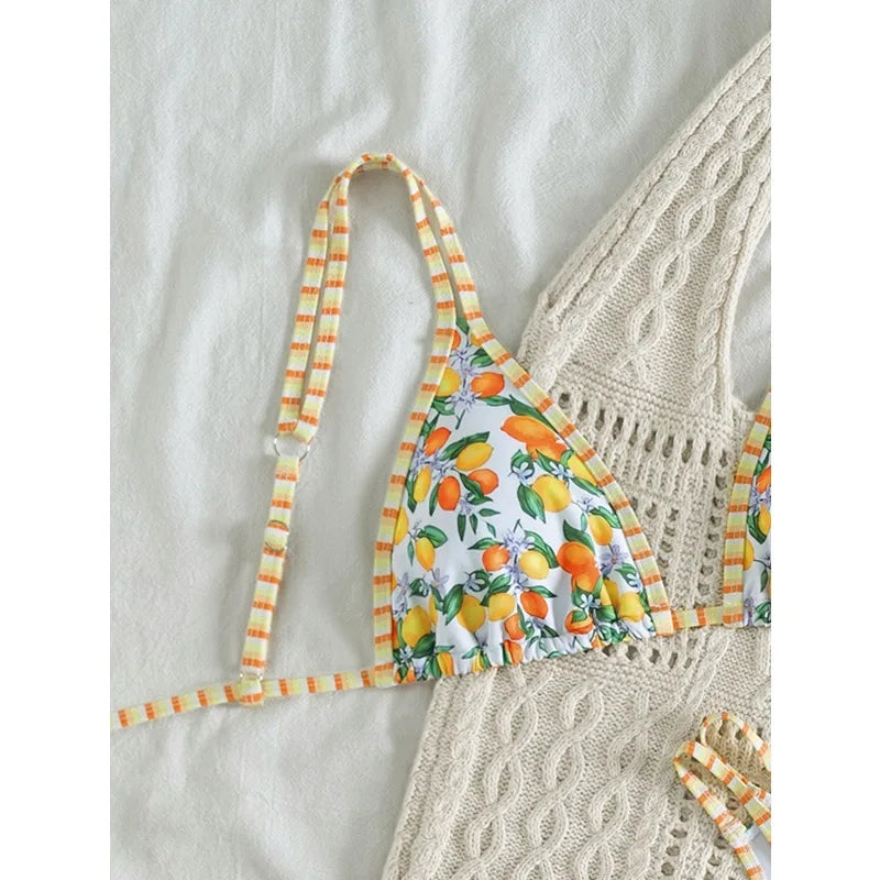 2026 Strappy String Bikinis Sexy Triangle Swimsuit Women Printed Swimwear Female Bathers Bathing Swimming Suit Beachwear Summer