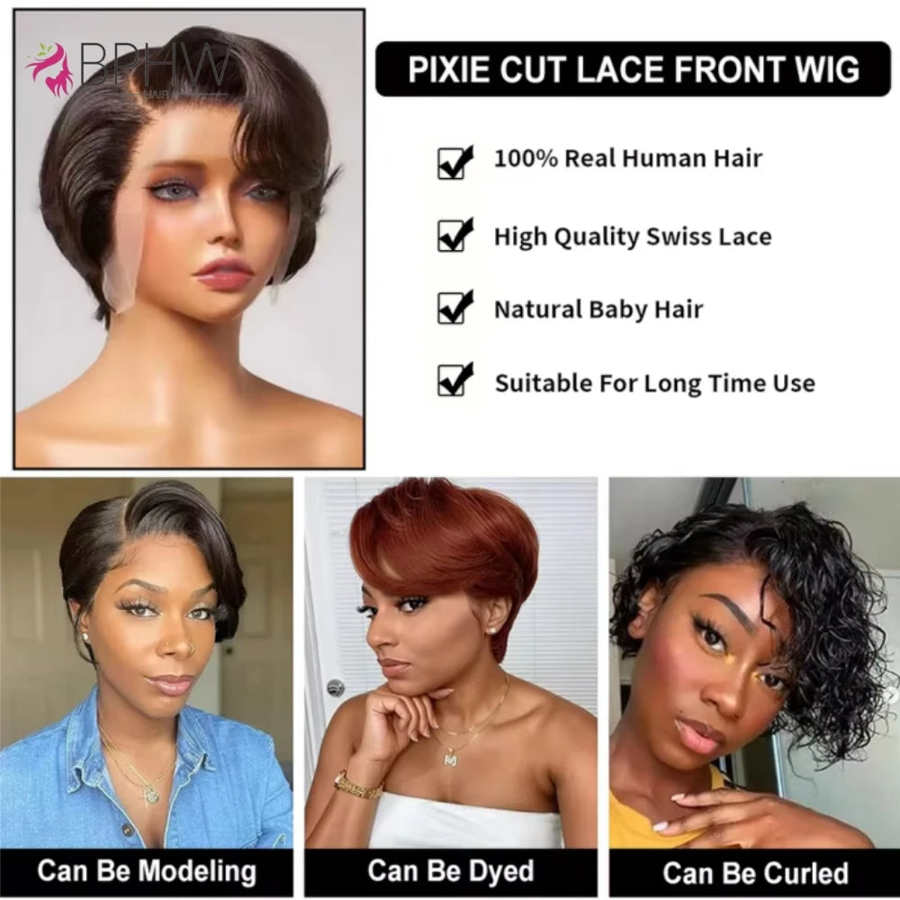 Transparent Lace Human Hair Wig For Women Straight Short Bob Wig 13x4 Lace Wig Pre pluck Brazilian Virgin Hair Wig Pixie Cut Wig