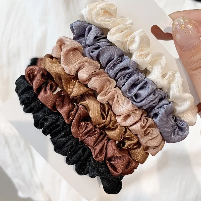 6Pcs/Set Satin Silk Hair Scrunchies for Women Girls Trendy Elastic Silk Hair Ties Solid Color Hair Accessories