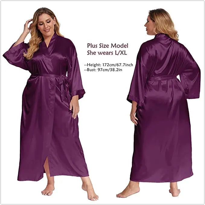 Bathrobe Women Extra Long Sleepwear Robes Silky Robe Charming Night Robe Lengthened Casual Sleepwear Robes Homewear Kimono Robe