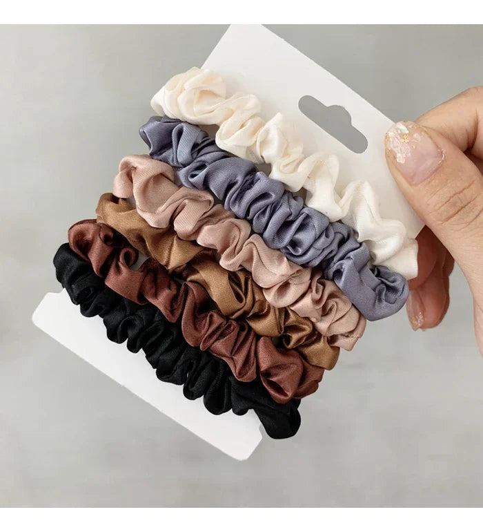 6Pcs/Set Satin Silk Hair Scrunchies for Women Girls Trendy Elastic Silk Hair Ties Solid Color Hair Accessories