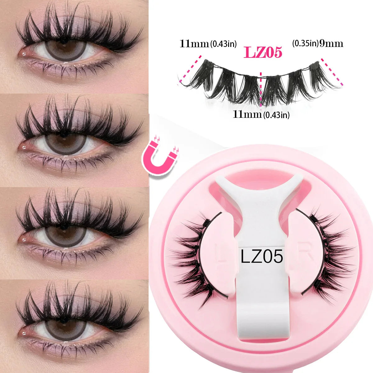 1 Pair Magnetic Lashes For Eye With Winged Ends Soft Reusable Magnetic Eyelashes Natural Look 3D False Lashes Makeup With Tool
