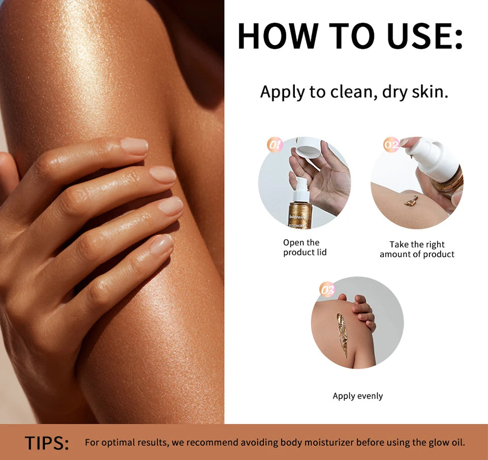 Body Care Glow Oil Glowmotions Glow Body Oil 100ml Hydrating Softening Brazilian Shimmer Bronze Non-Greasy Non-Sticky for Body C