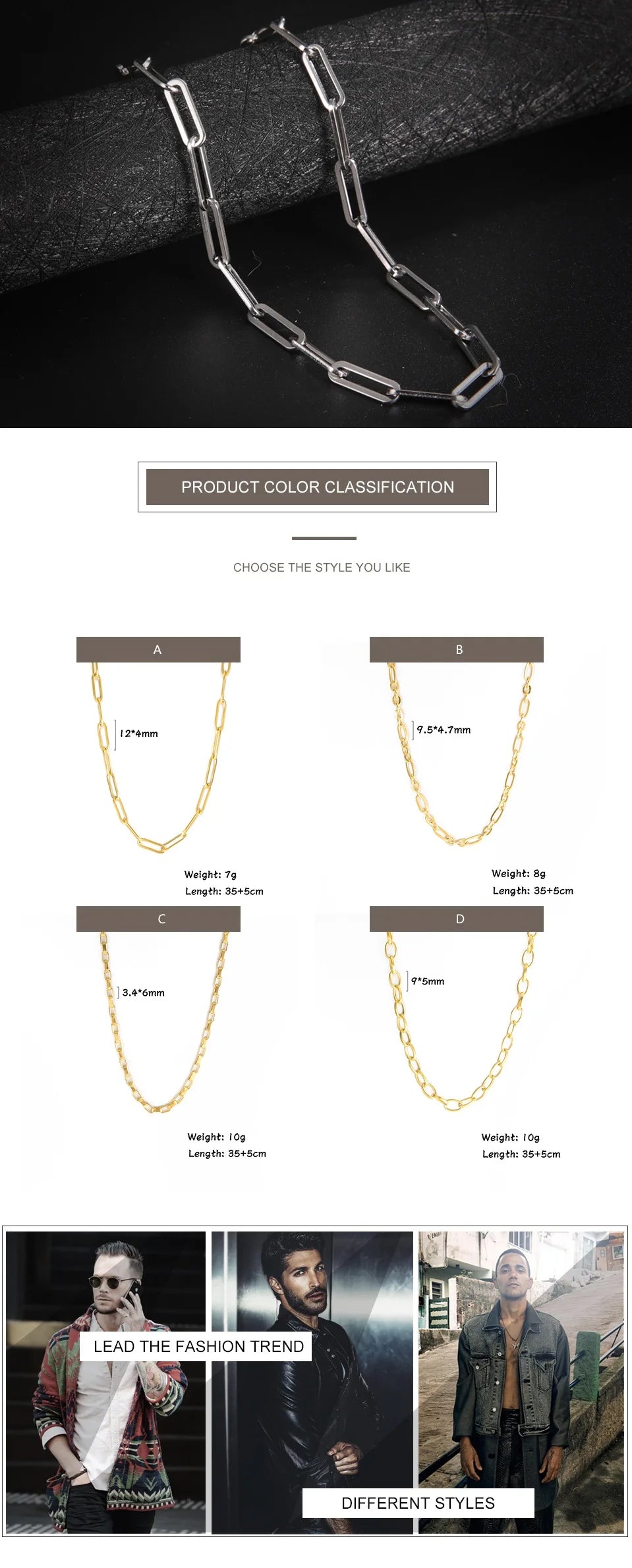 My Shape Paperclip Chain Stainless Steel Choker Necklaces for Men Women Link Oval Cable Chain Fashion Jewelry DIY Accessories