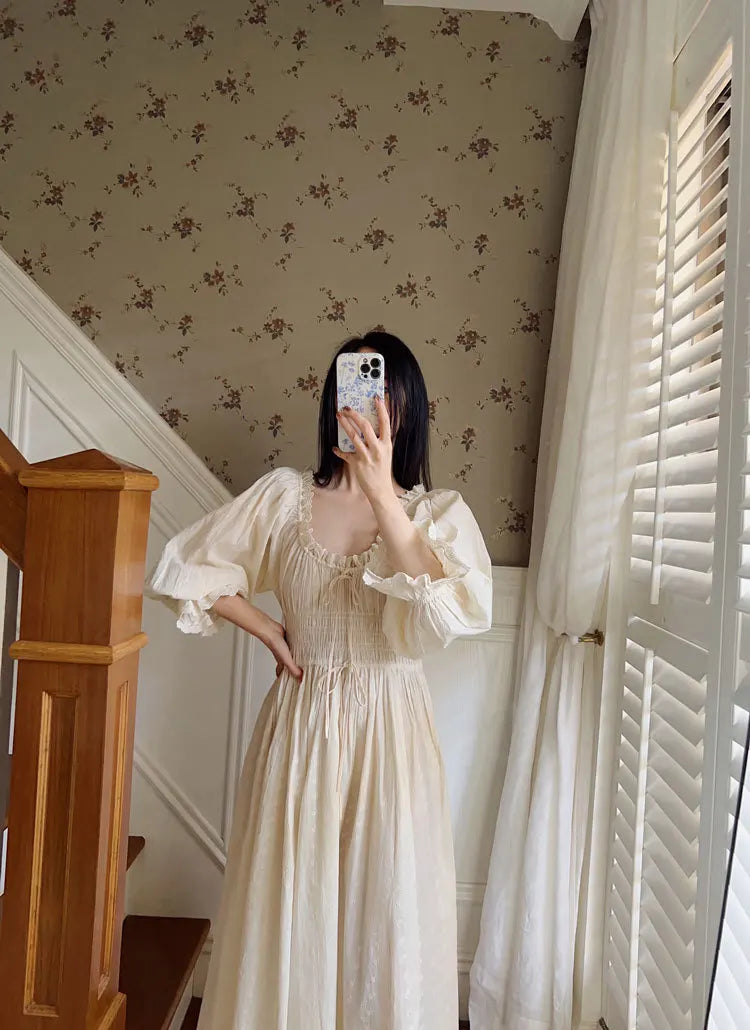 Women 100% Cotton Nightdress Embroidery French Beautiful Sleepwear Sweet Palace Retro Princess Vintage Nightgown Morning Robe