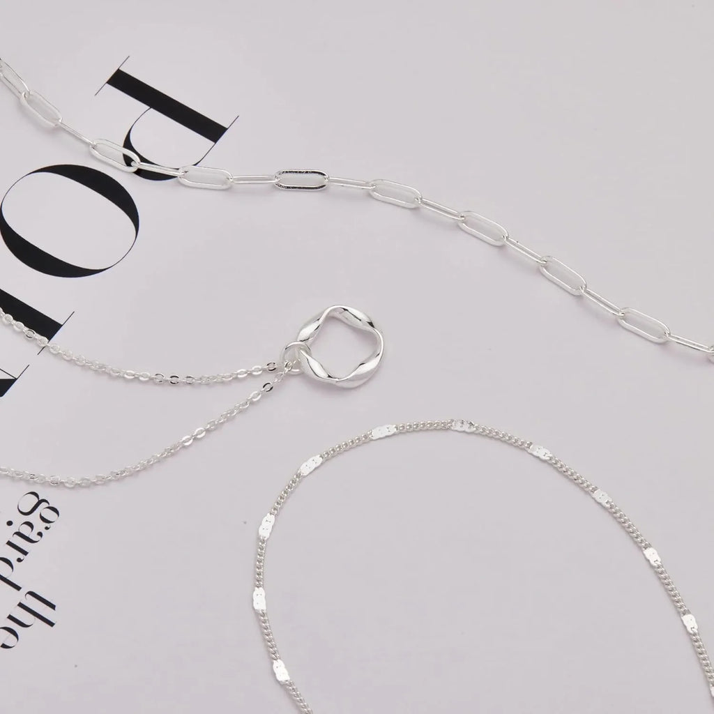 Layered 14k Gold Plated Necklaces for Women Stackable Silver Plated Circle Paperclip Chain Pendant Choker Necklace Set For Woman