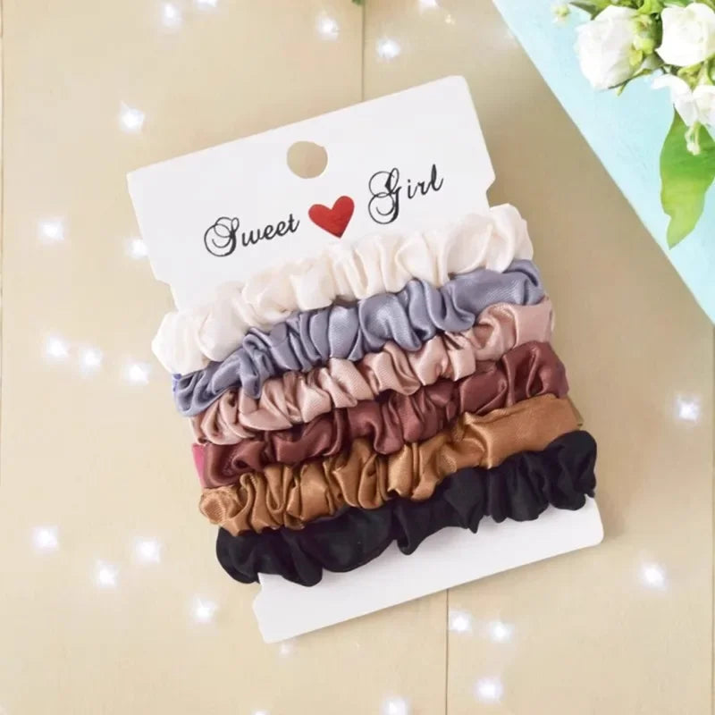 6Pcs/Set Satin Silk Hair Scrunchies for Women Girls Trendy Elastic Silk Hair Ties Solid Color Hair Accessories