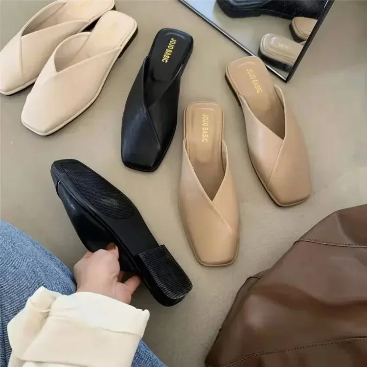 Sandals Female Slippers Women Fashion Flat Casual Mules Square Toe Sandals Women Flat Outdoor Walking Slides Zapatillas