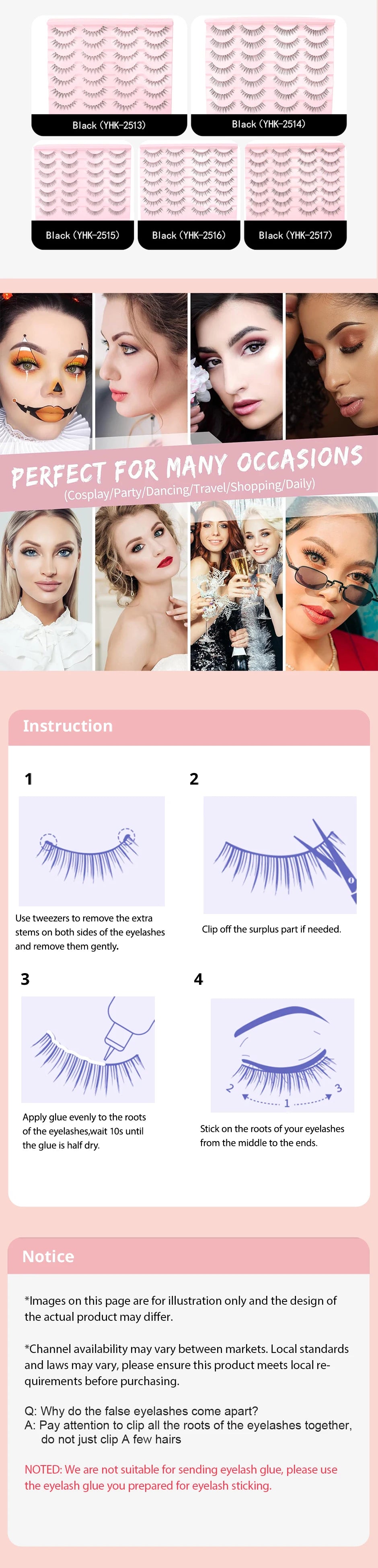 14 Pairs of Natural False Eyelashes in U-shaped Female Group Design with Transparent Band Design and Korean Cartoon Eyes and Han