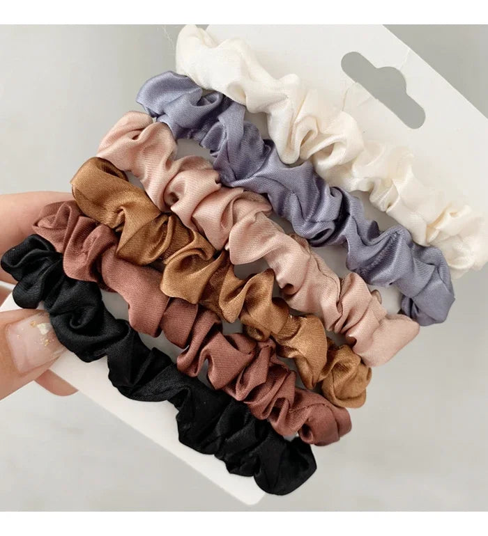 6Pcs/Set Satin Silk Hair Scrunchies for Women Girls Trendy Elastic Silk Hair Ties Solid Color Hair Accessories