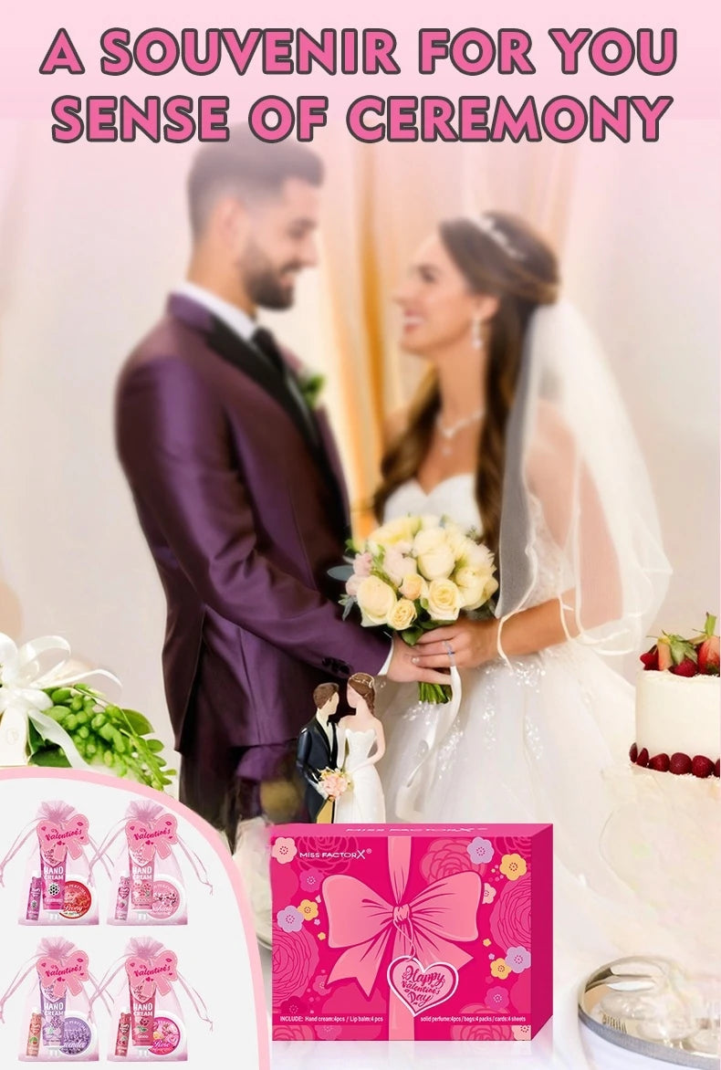 Gift sets 20PCS/box bulk thank you gifts assembly distribution lip balm hand cream perfume pink gift bag and bow card