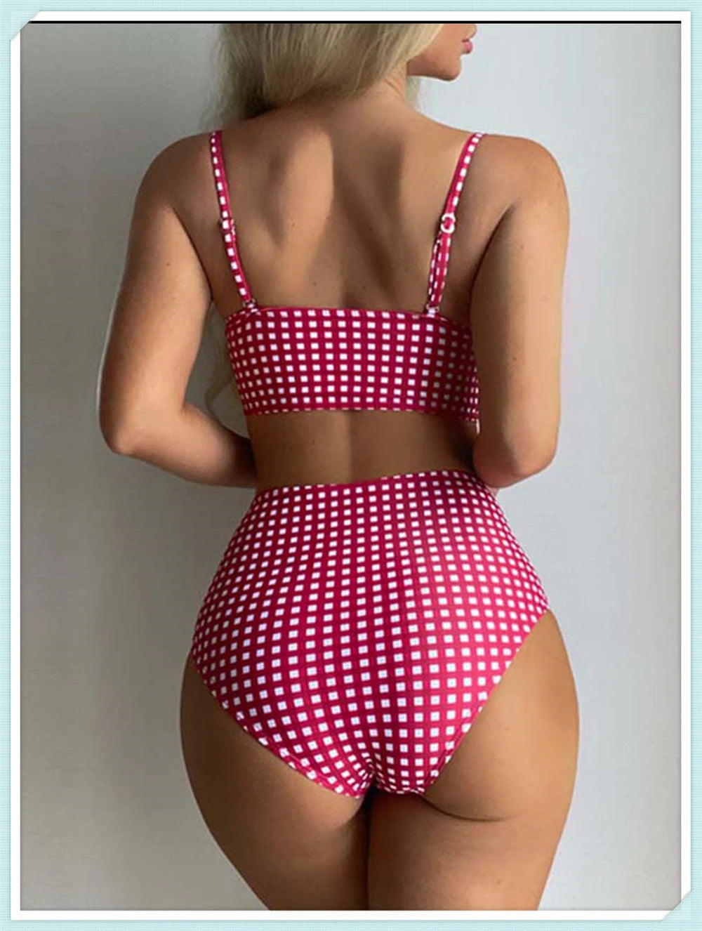 High Waist Bikinis 2026 Women Gingham Printed Swimwear Female Sexy Straped Swimsuit Female Padded Bathers Bathing Suit Beachwear