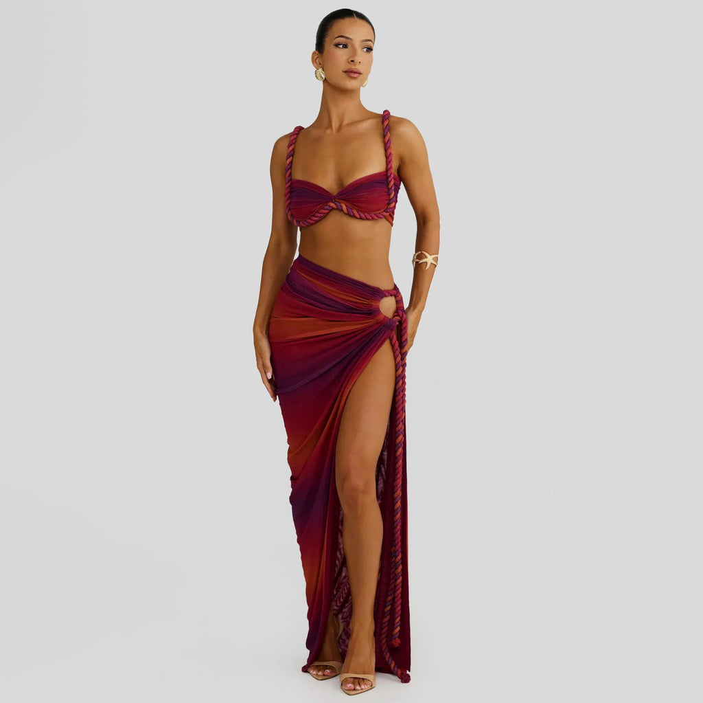 Sexy 3 Pieces Bikini Set With Cover Up Push Up Bikinis Women Swimsuit Female Swimwear Long Skirt Halter Bathing Suit Beachwea