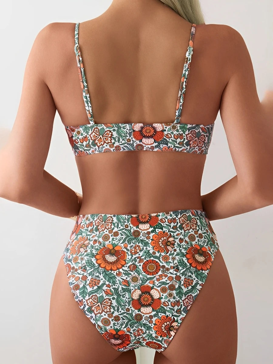 Strappy Bikinis 2026 Women Sexy Floral Swimwear Female High Waist Swimsuit Bathers Swimming Bathing Swim Suit Summer Beachwear