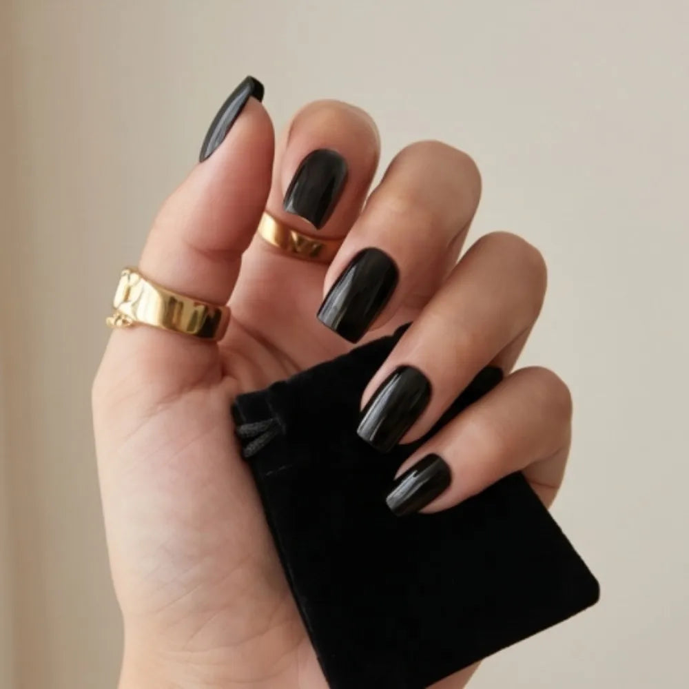 120pcs Black Press-On Nail Tips Full Coverage Ballet Shape Medium Length Solid Color Glossy Finish Durable Fake Nails Suitable
