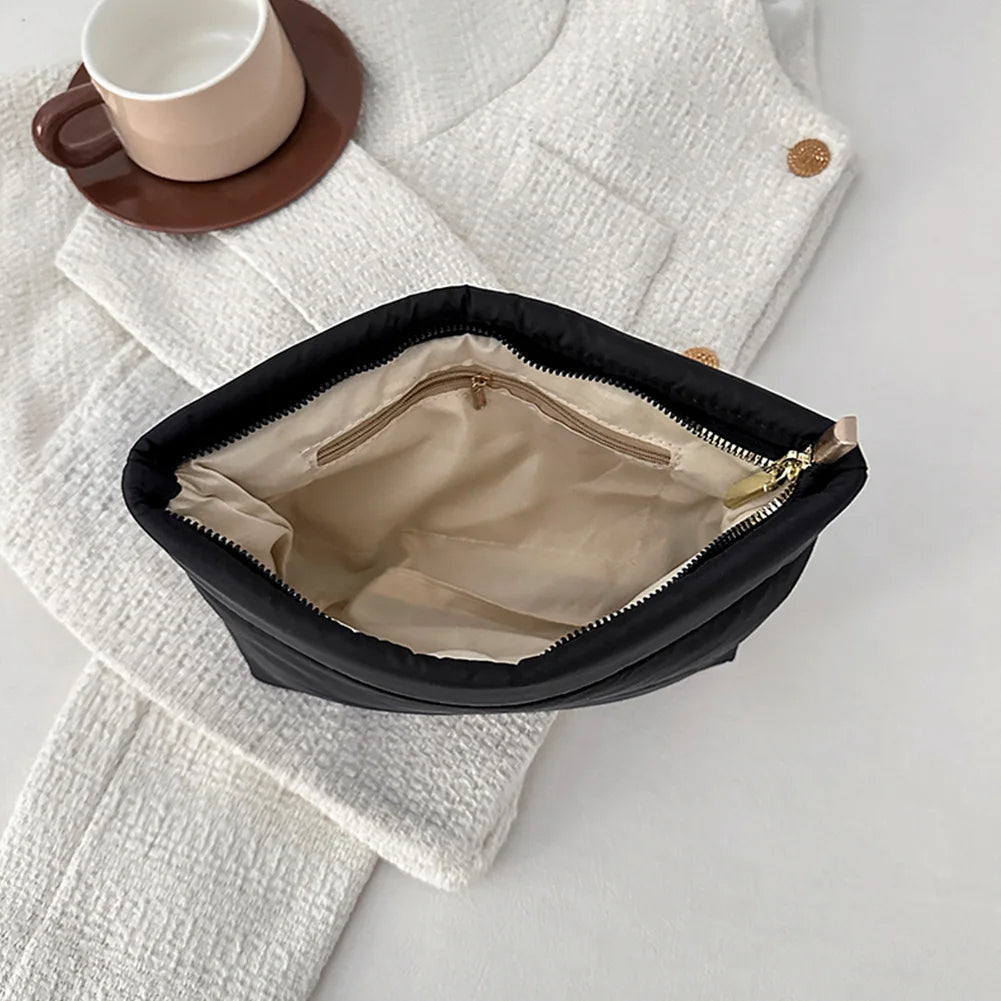 Fashion Cosmetic Bag for Women Cute Puffer Makeup Clutch Solid Toiletry Organizer Pouch Storage Pouches for Organization