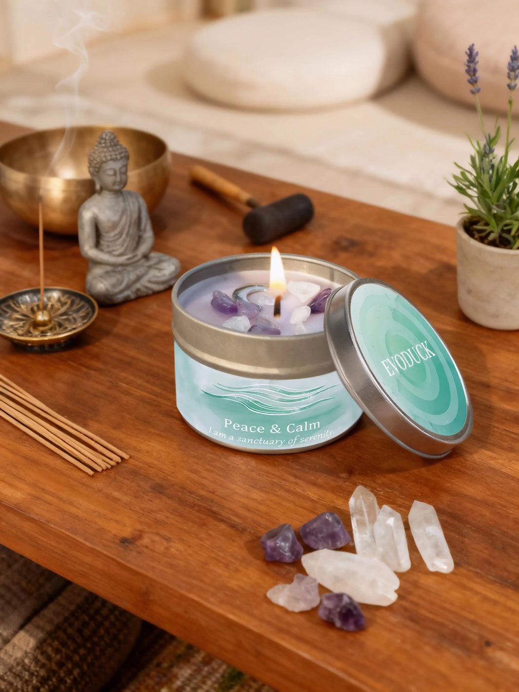 Scented Candles-3oz,Lavender&Chamomile Aroma with Healing Crystals, Great for Holiday Gifting Christmas/Halloween & Home Decor