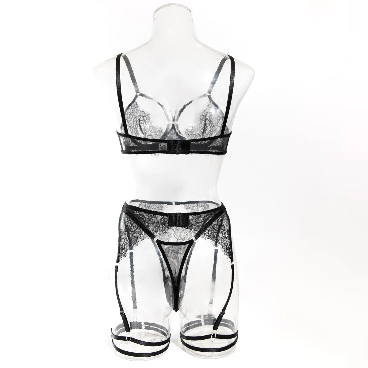 French Lace Lingerie Set 4-Piece Sexy Erotic Underwear with Sheer Bra & Garter Belt Hollow Out Seductive Matching Set for Women