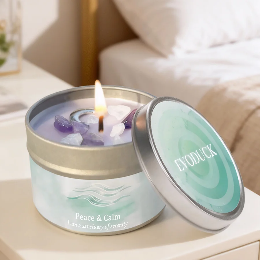 Scented Candles-3oz,Lavender&Chamomile Aroma with Healing Crystals, Great for Holiday Gifting Christmas/Halloween & Home Decor