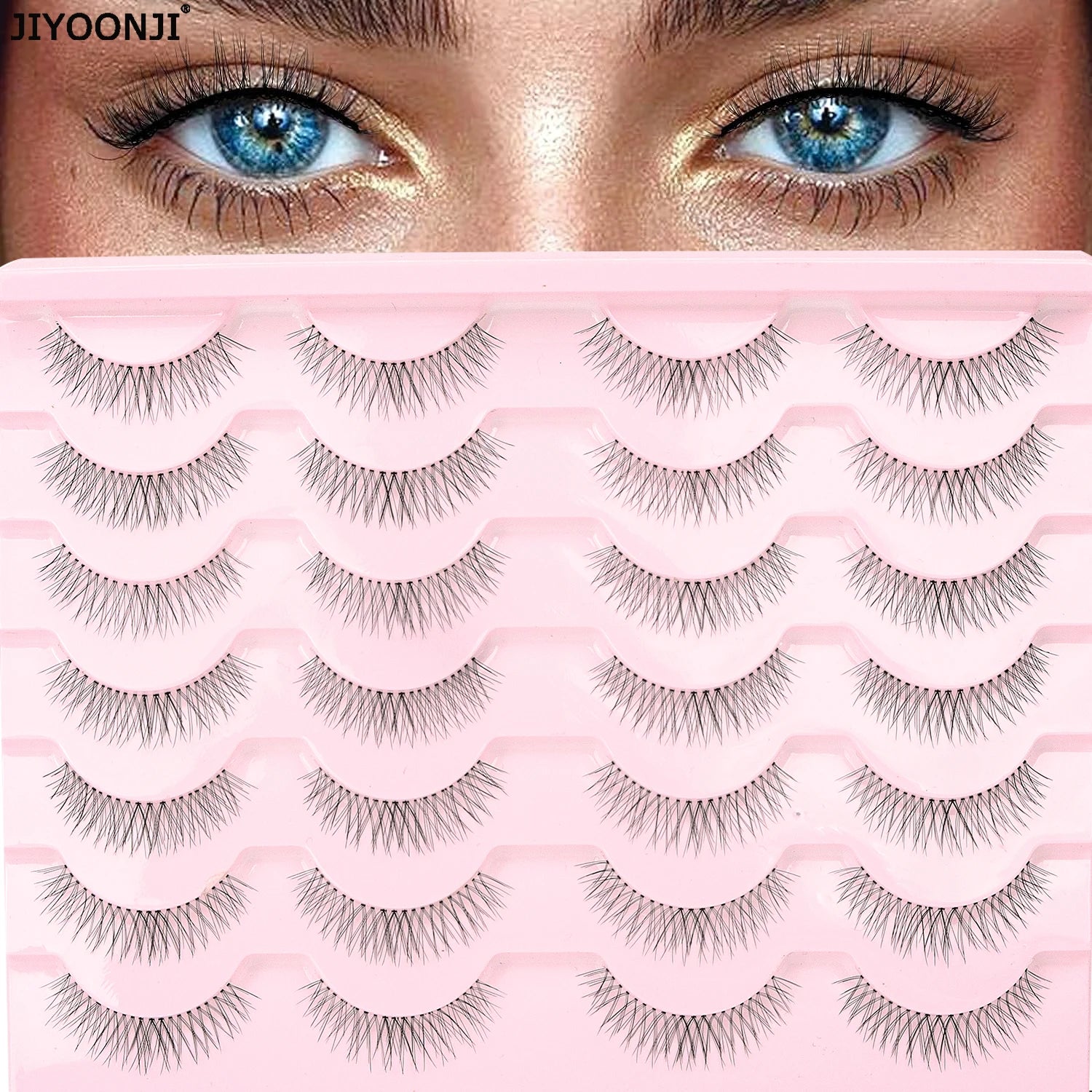 14 Pairs of Natural False Eyelashes in U-shaped Female Group Design with Transparent Band Design and Korean Cartoon Eyes and Han