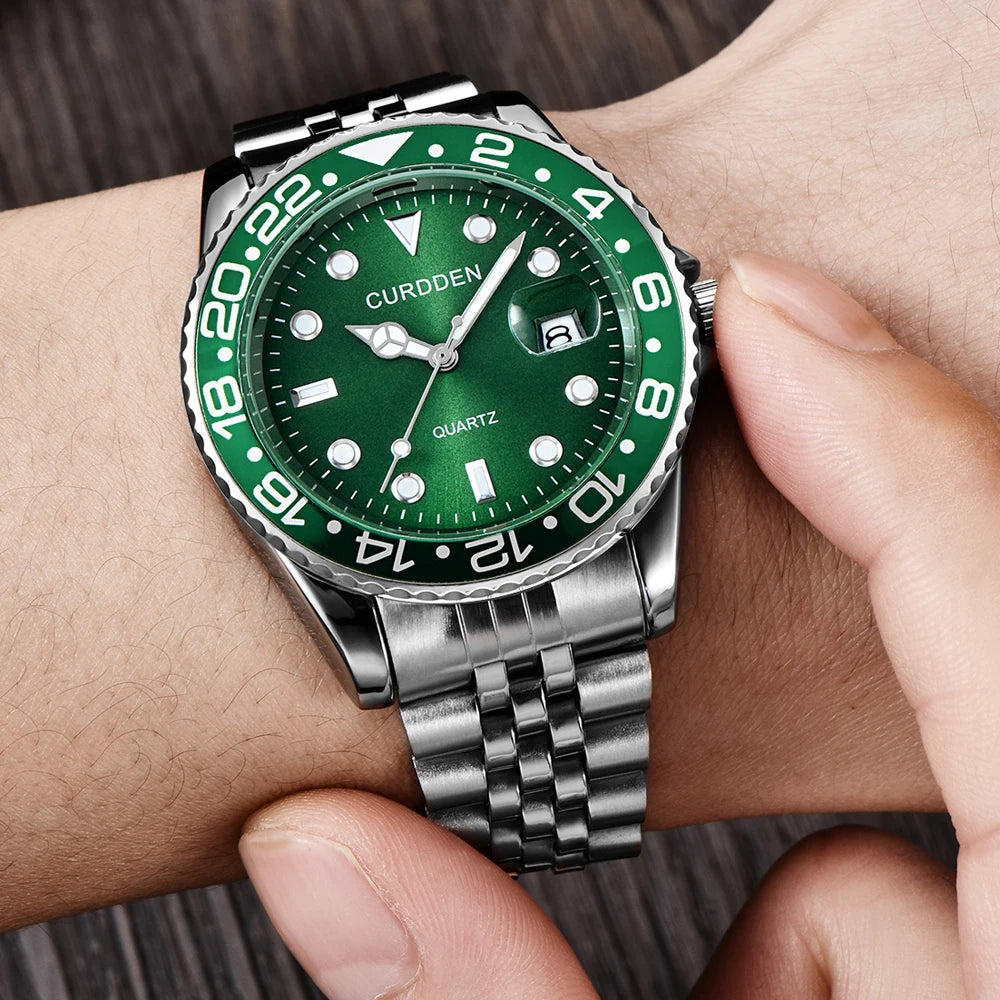 Men Original Brand Watches Gold Fashion Full Steel Band Simple Date Quartz Vintage Wristwatch Silver Montre Homme Reloj Hombre