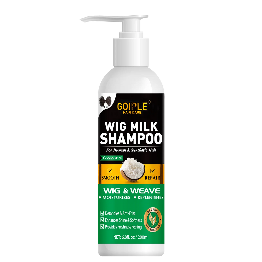 GOIPLE Natural Coconut Oil Wig Milk Shampoo Smooth Repair Moisturizes Frizzy Hair for Wigs Wave 2 in 1 Wig Wash Care Product
