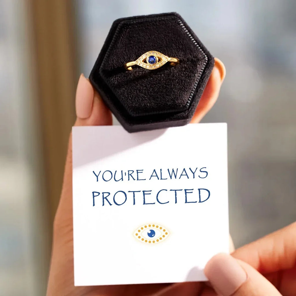 Evil Eye Protection Ring 14k Gold Plating Blue Shining Zirconia Spiritual Turkish Rings for Women Greek Nazar Amulet Jewelry