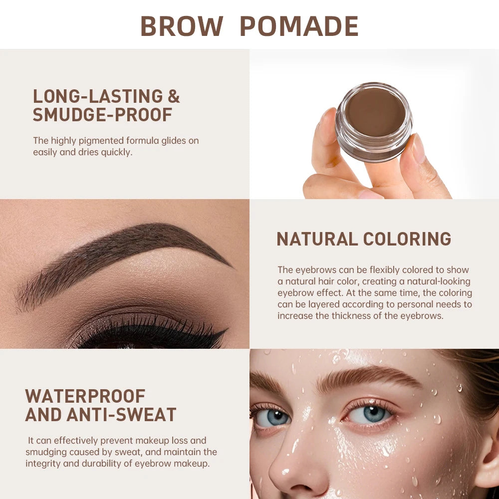 Lakerain Brow Pomade with Dual-Ended Brush Long-Lasting Waterproof Sweatproof Natural Smooth Eyebrow Brow Pencil Makeup