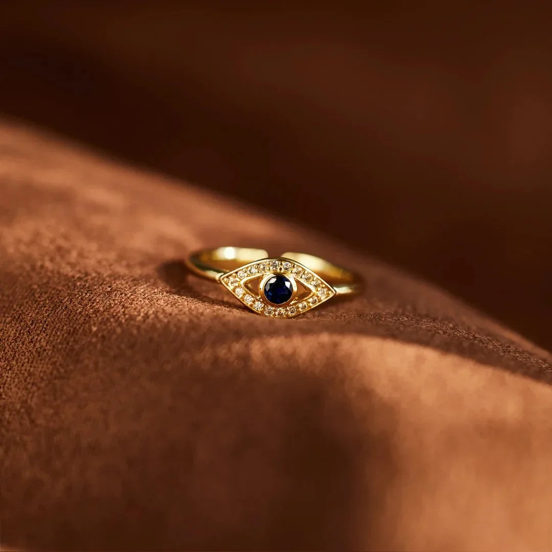 Evil Eye Protection Ring 14k Gold Plating Blue Shining Zirconia Spiritual Turkish Rings for Women Greek Nazar Amulet Jewelry