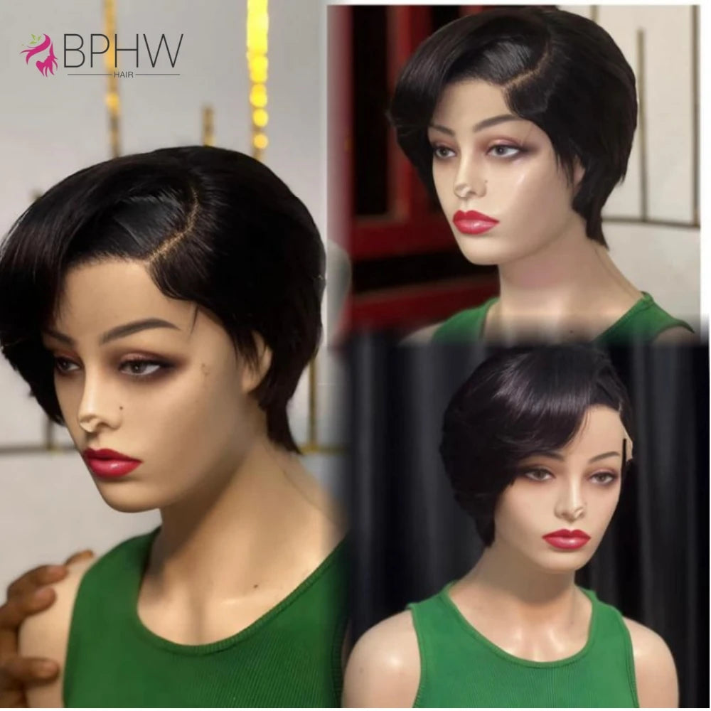 Transparent Lace Human Hair Wig For Women Straight Short Bob Wig 13x4 Lace Wig Pre pluck Brazilian Virgin Hair Wig Pixie Cut Wig