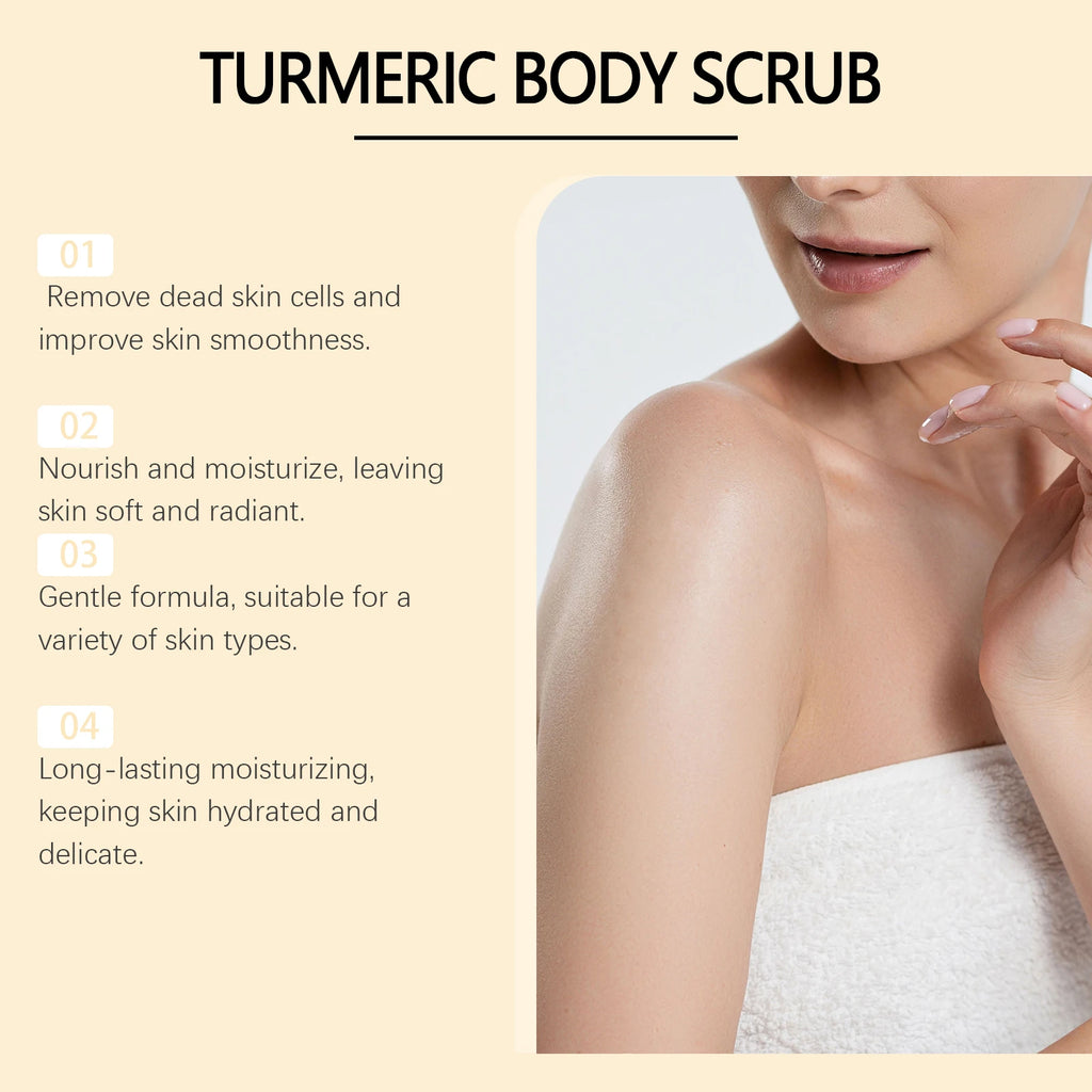 Turmeric Body Scrub Soften Cutin Smooth Skin Moisturizing Brightening Sea Salt Exfoliating Pore Cleaning Lighten Dark Spots Acne