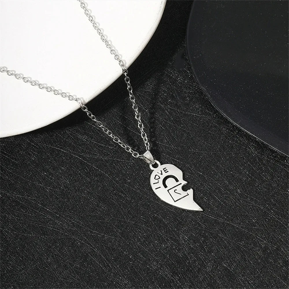 2pcs Couple Lock Key Heart Puzzle I Love You Pendant Couple Necklace Pendants Necklaces for Lovers Valentine's Day Jewelry Gifts