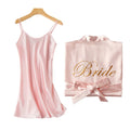 Embroidered Satin Silk Robe Cami Slip Set – Bridal Bridesmaid Wedding Sleepwear Nightdress for Women