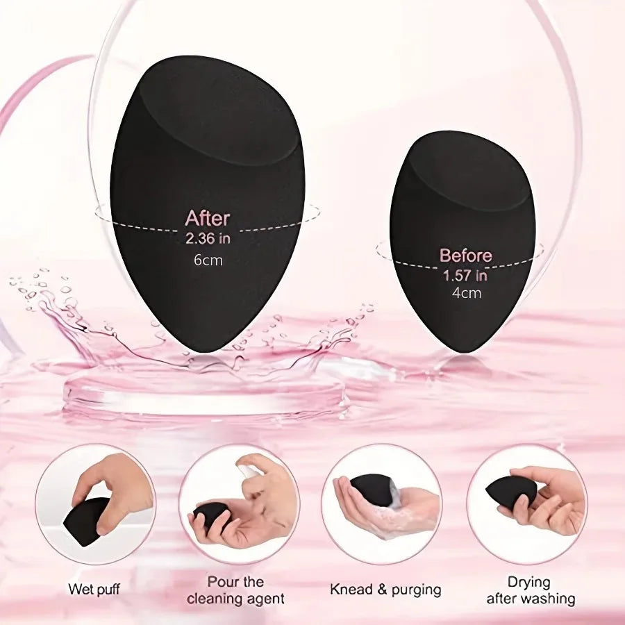 3 Pcs Black Beauty Sponge Set - Water-Activated Expanding Makeup Sponges, Ultra Soft Blending Eggs for Foundation, Concealer & P