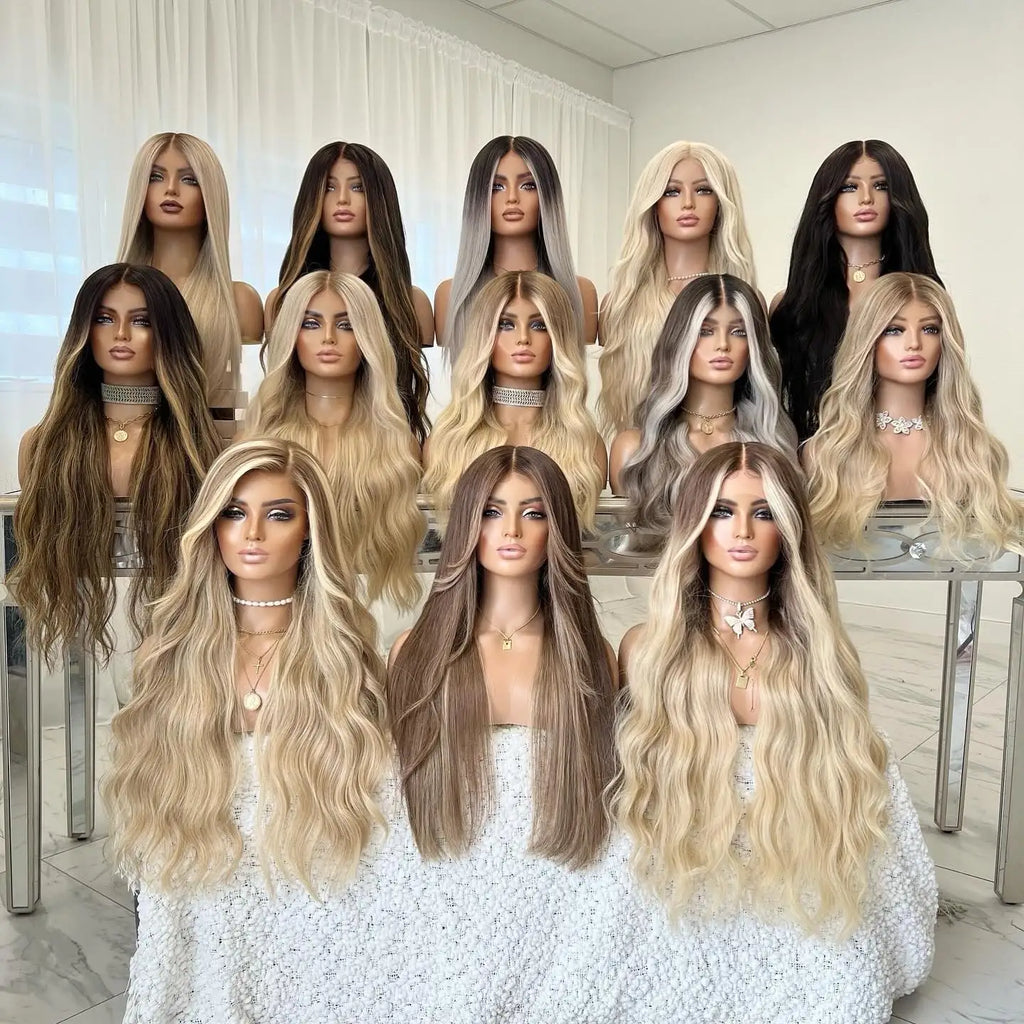Luxury Synthetic Lace Wigs  Blonde Brown Highlight Wig Deep Curly Wavy  Natural Density Wig not easy drop out  For Women