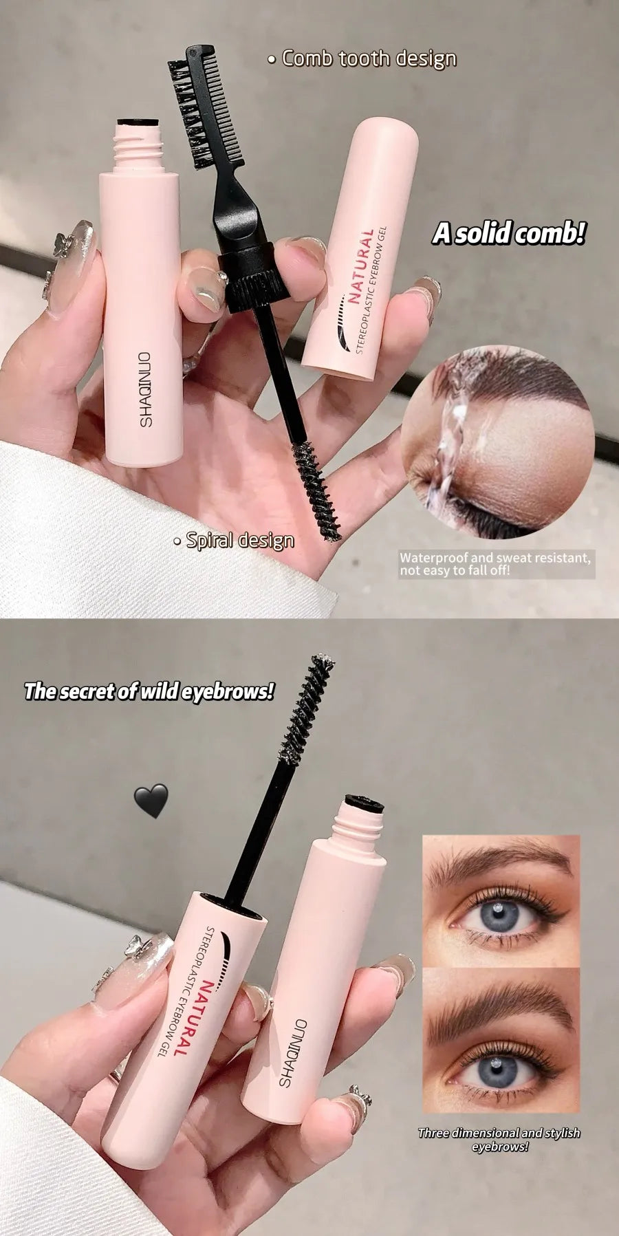 Natural 3D Brow Gel - Waterproof, Sweat-Resistant, and Film-Forming for Wild, Shaped Brows
