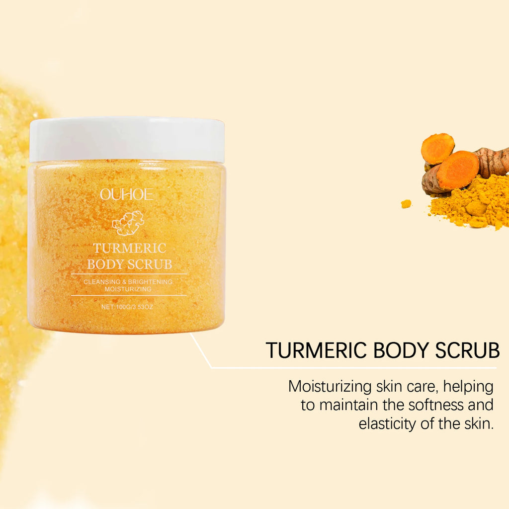 Turmeric Body Scrub Soften Cutin Smooth Skin Moisturizing Brightening Sea Salt Exfoliating Pore Cleaning Lighten Dark Spots Acne