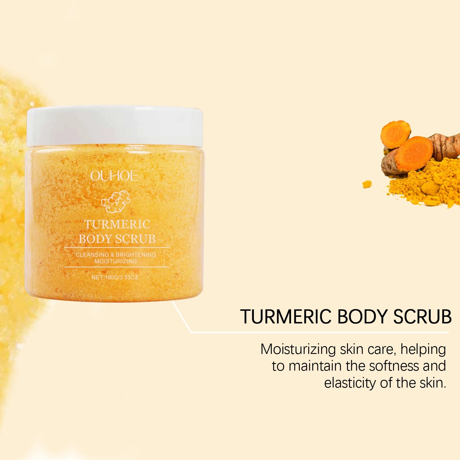 Turmeric Body Scrub Soften Cutin Smooth Skin Moisturizing Brightening Sea Salt Exfoliating Pore Cleaning Lighten Dark Spots Acne