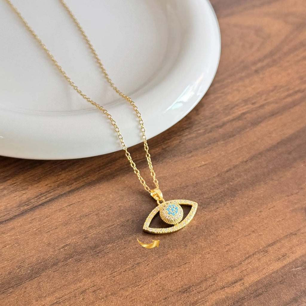 Evil Eye Necklace for Women, Turkish Nazar Pendant with Zircon, Stainless Steel Lucky Protection Necklaces Fashion Jewelry Gift