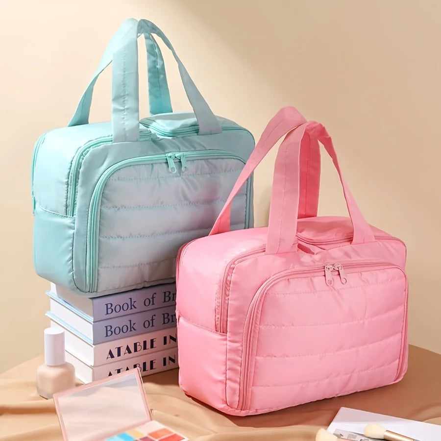 Large Capacity Quilted Makeup Bag-Portable Multi Functional Storage Bag,Layered Design, Durable Nylon,Ideal for Christmas Gifts