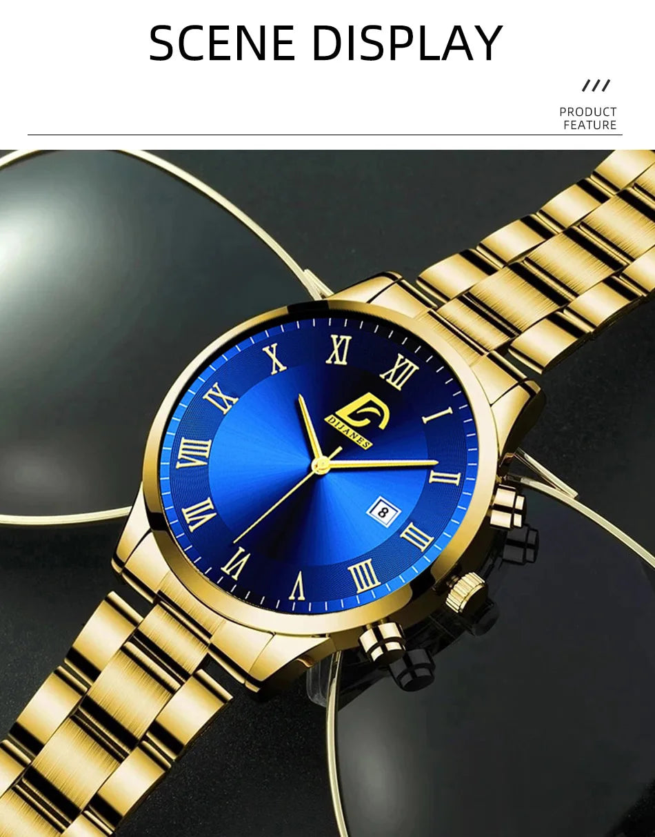 Fashion Mens Gold Watches Luxury Minimalist Quartz Wrist Watch Men Business Casual Calendar Watch Reloj Hombre