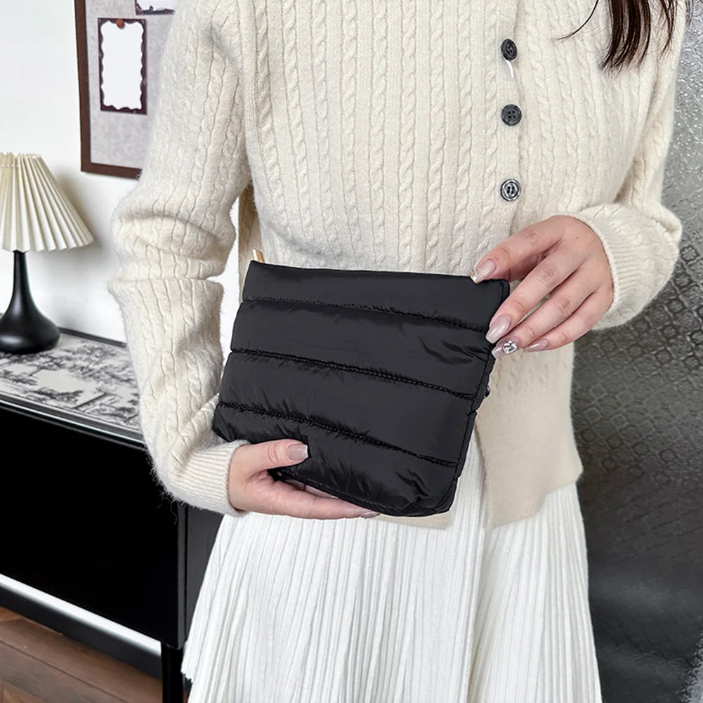 Fashion Cosmetic Bag for Women Cute Puffer Makeup Clutch Solid Toiletry Organizer Pouch Storage Pouches for Organization