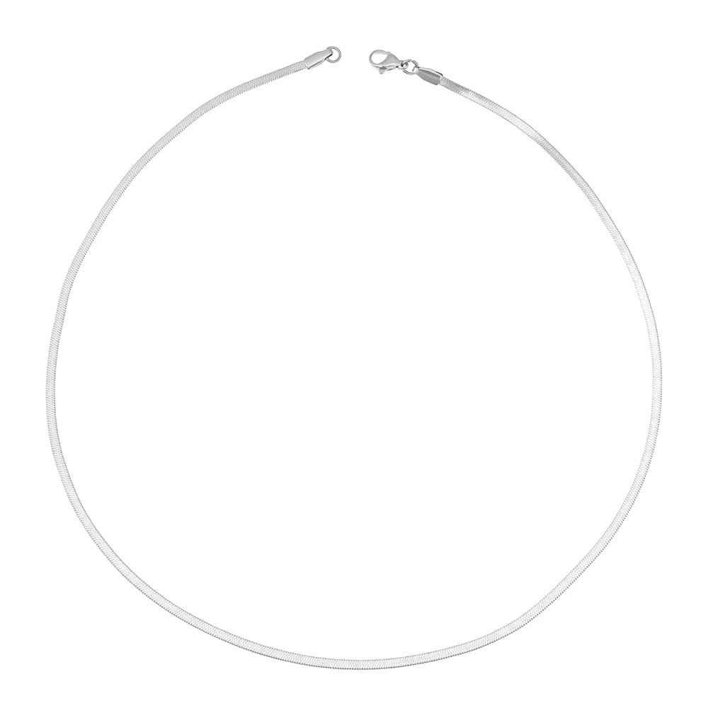 Stainless Steel Flat Snake Link Chain Herringbone Choker Necklace Waterproof Filmy Snake Chain Simple Clavicle Necklace Jewelry