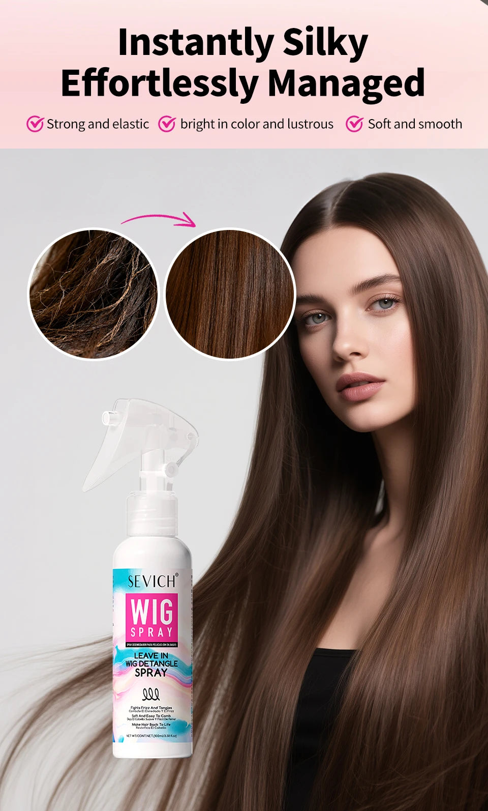 Leave-In Hair Conditioner Spray for Wig Collagen Keratin Hair Cream Smoothing Shiny Anti-Frizz Wig Detangler Spray Hair Care