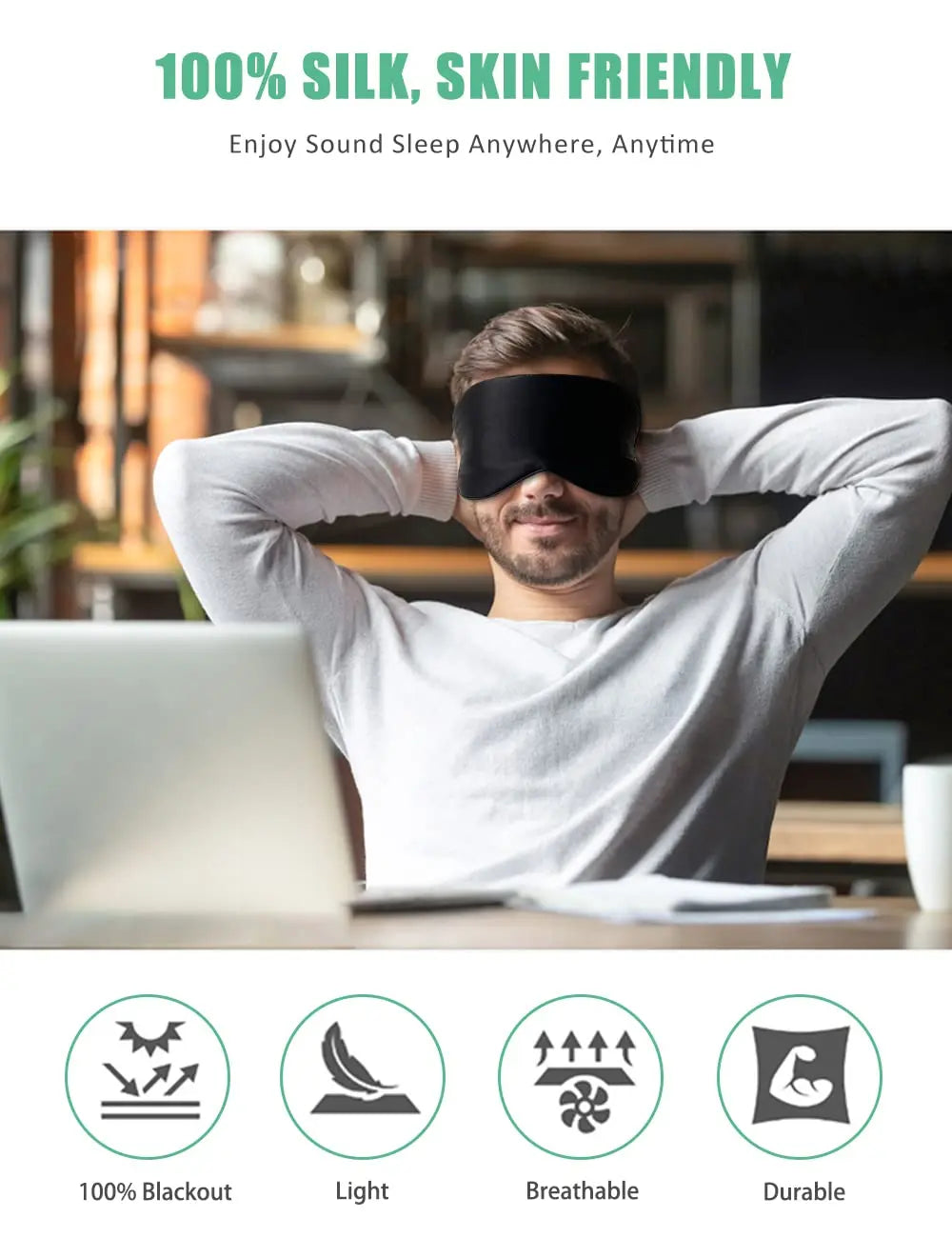 Silk Sleep Mask 100% Real Natural Pure Silk Eye Masks with Adjustable Strap for Sleeping Blocks Light Reduces Puffy Eyes Gifts