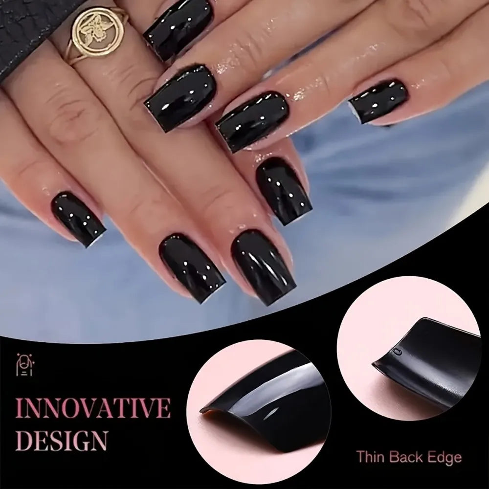 120pcs Black Press-On Nail Tips Full Coverage Ballet Shape Medium Length Solid Color Glossy Finish Durable Fake Nails Suitable