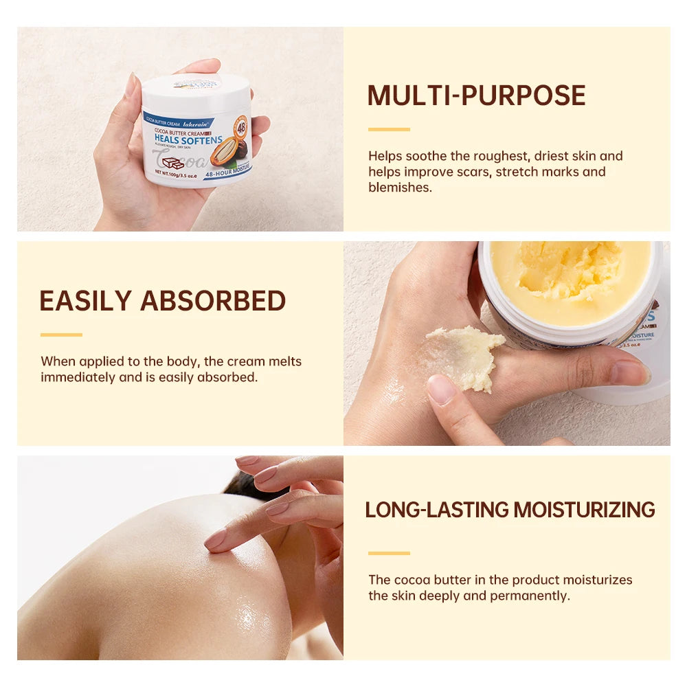 Cocoa Butter Cream Body Lotion Helps soothe rough, soften dry skin Vitamin E helps improve skin For use on body and face
