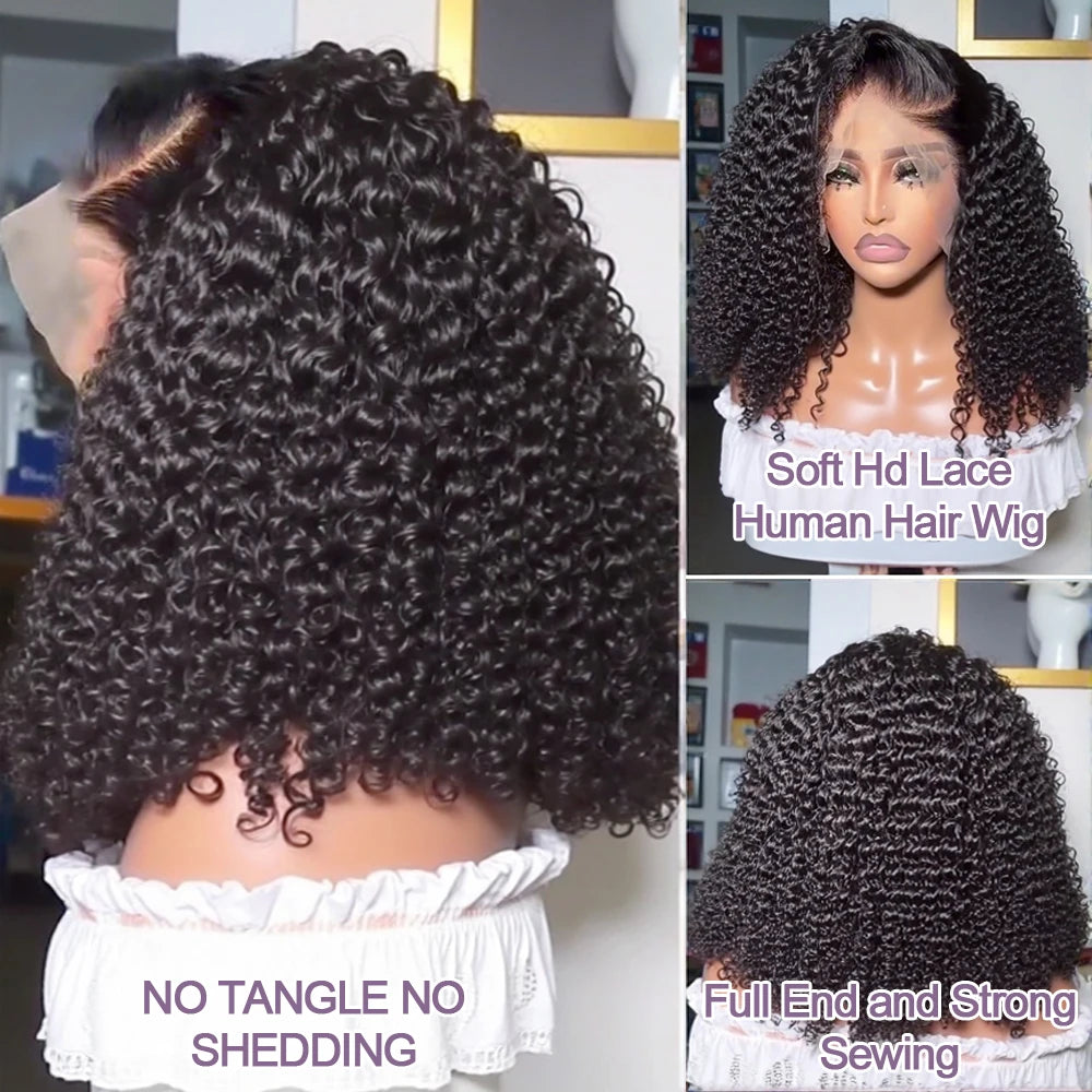 Human Hair Bob Pixie Cut Wig Double Knots Glueless Curly Water Wave 13x4 Pre-Cut Bleached No Glue Wig Remy 30s Easy Install